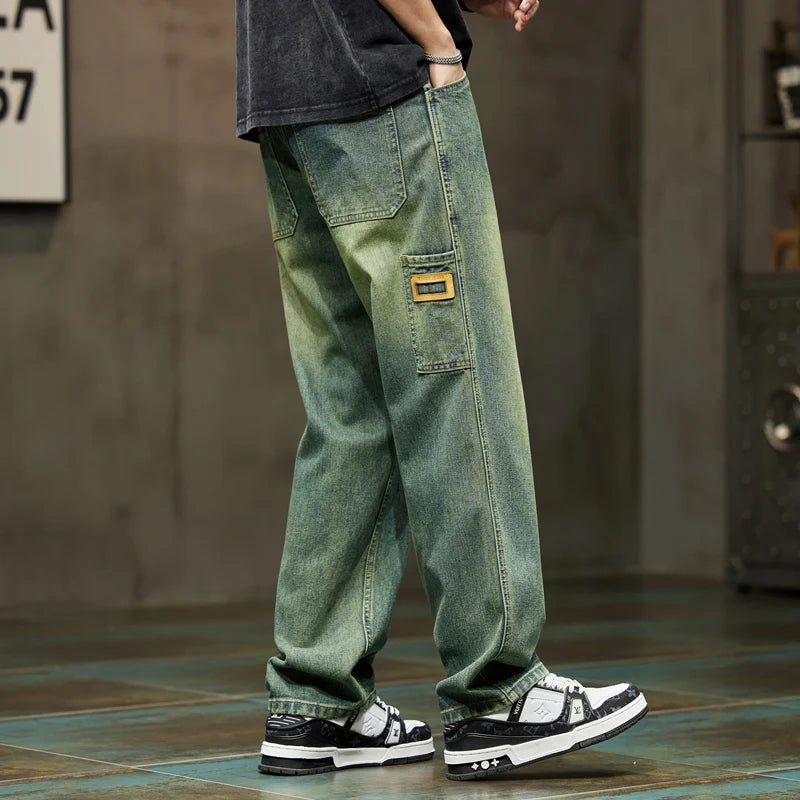 Mens Wide Leg Loose Jeans Baggy Pants Men Denim Pants