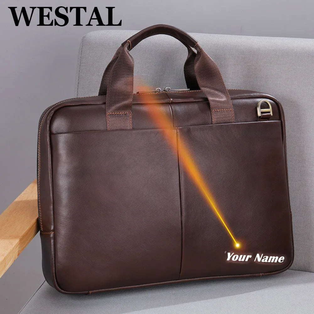 WESTAL Leather Bag Men Laptop Bag Men's Bags Genuine Leather Computer Briefcase