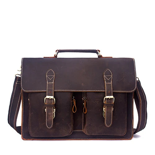 Men's Leather Bag for Document Crazy Horse Leather Briefcases