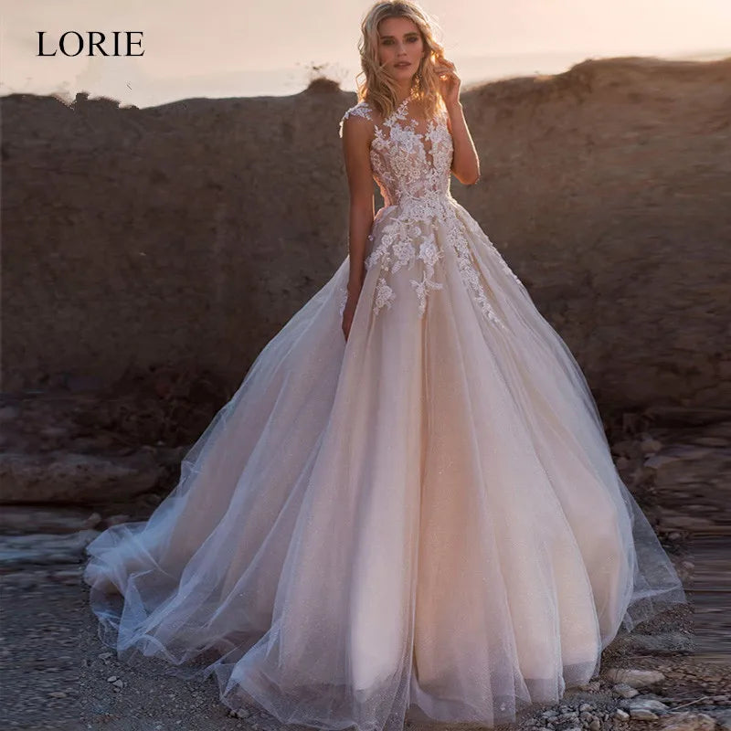 Wedding Dresses Sleeveless Tulle Gowns Long Train Elegant Princess Dresses