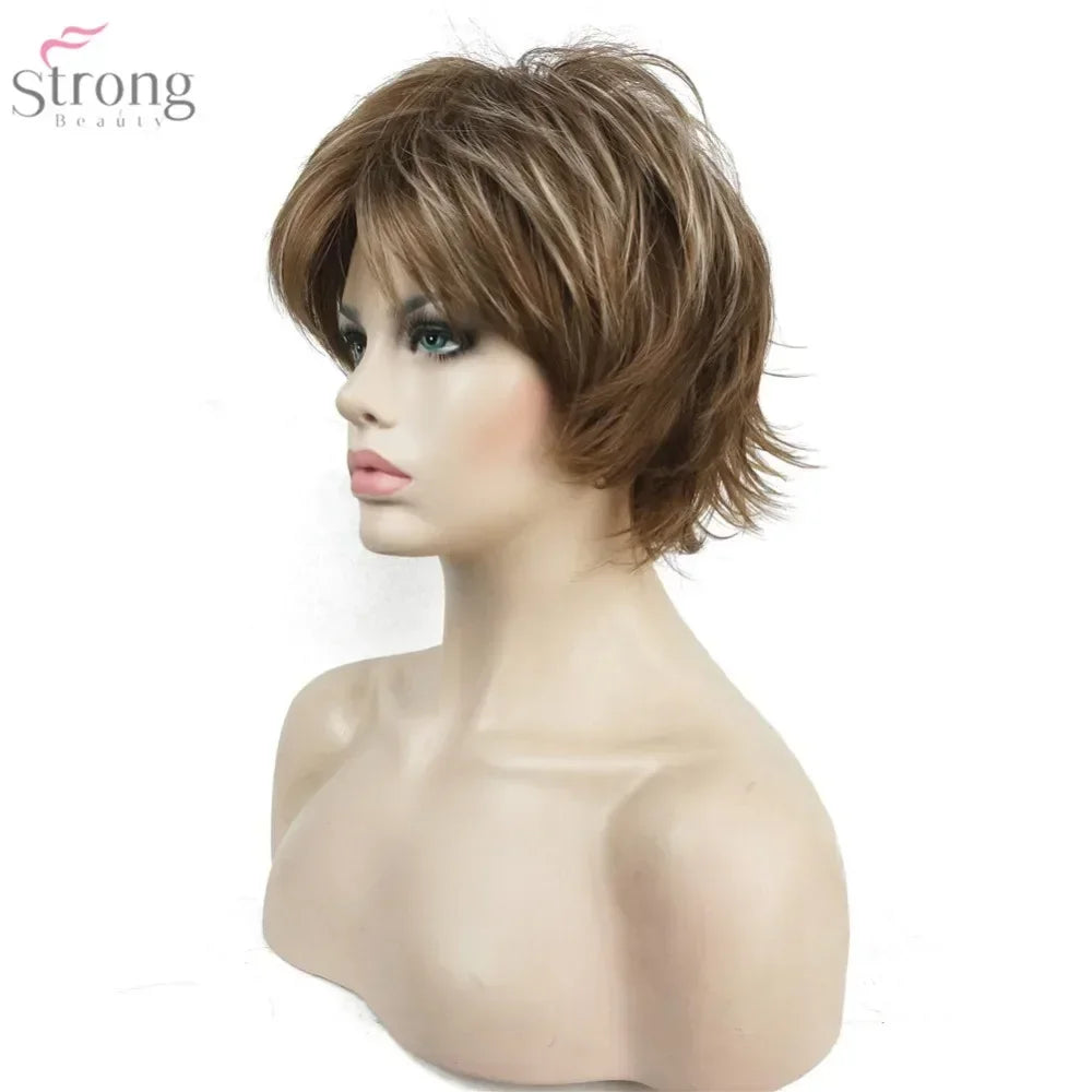 Women's Wig Black/Wine Fluffy Short Straight Layered Hair Synthetic Full Wigs