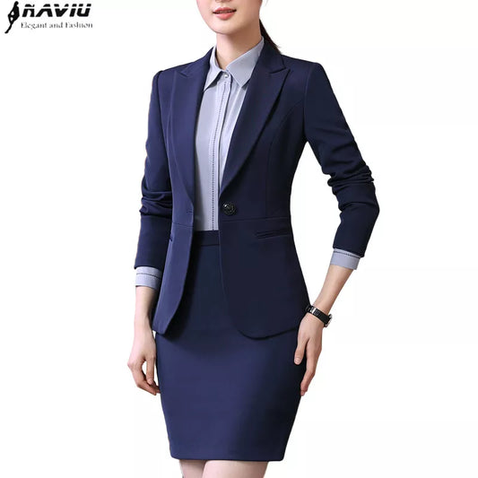 Slim Long Sleeve Blazer With Skirt Office Ladies Uniforms