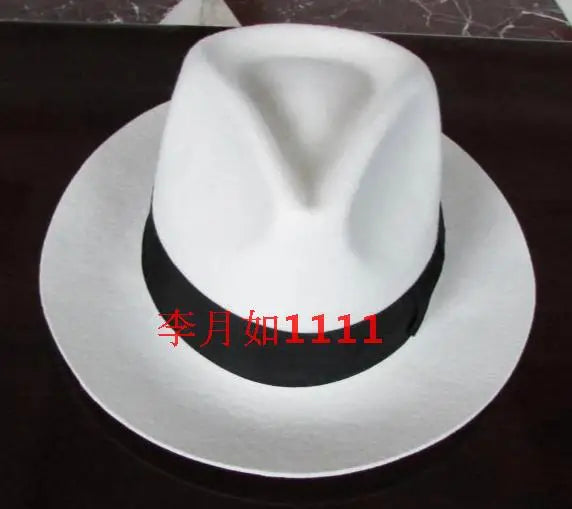 White Authentic Hat Black Contrasting Woolen Fedoras Cap cowboy Hat White