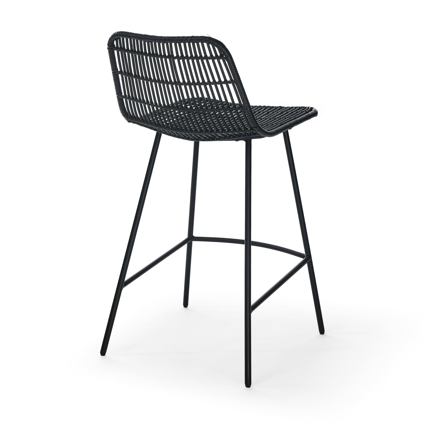 Set of 2, Natural Rattan Indoor Counter Chair , Black Finish Steel Legs