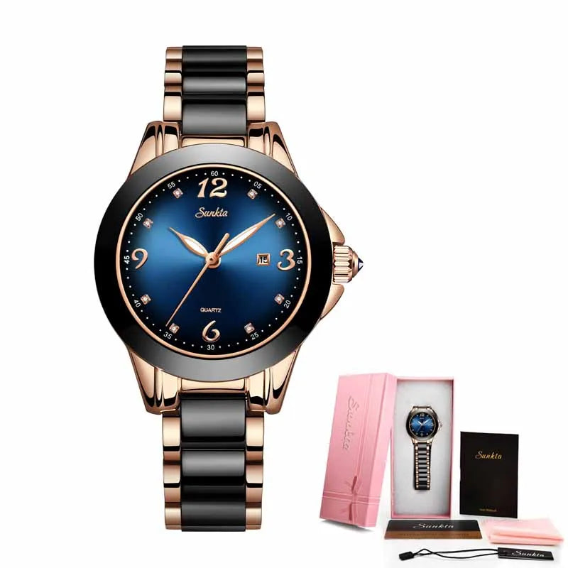 Women Watches Ladies Ceramic Rhinestone Sport Quartz Watch