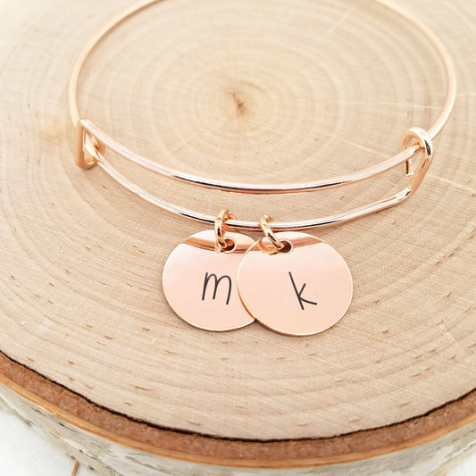 Personalized Rose Gold Bangle - Custom Initial Bracelet