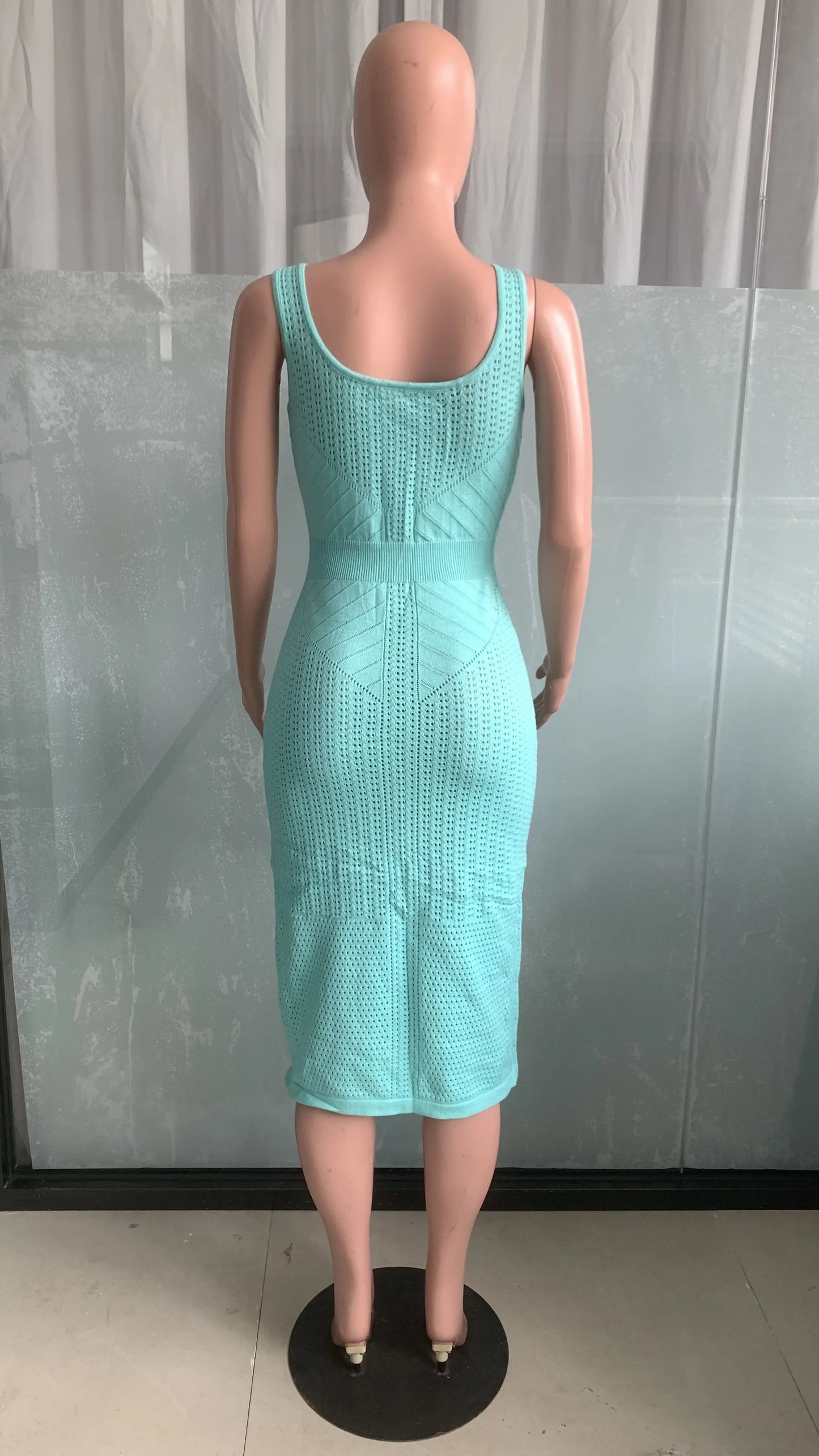 Women's Dress Summer Solid Color Sleeveless Sling Hollow Sexy Knitted Midi Dress