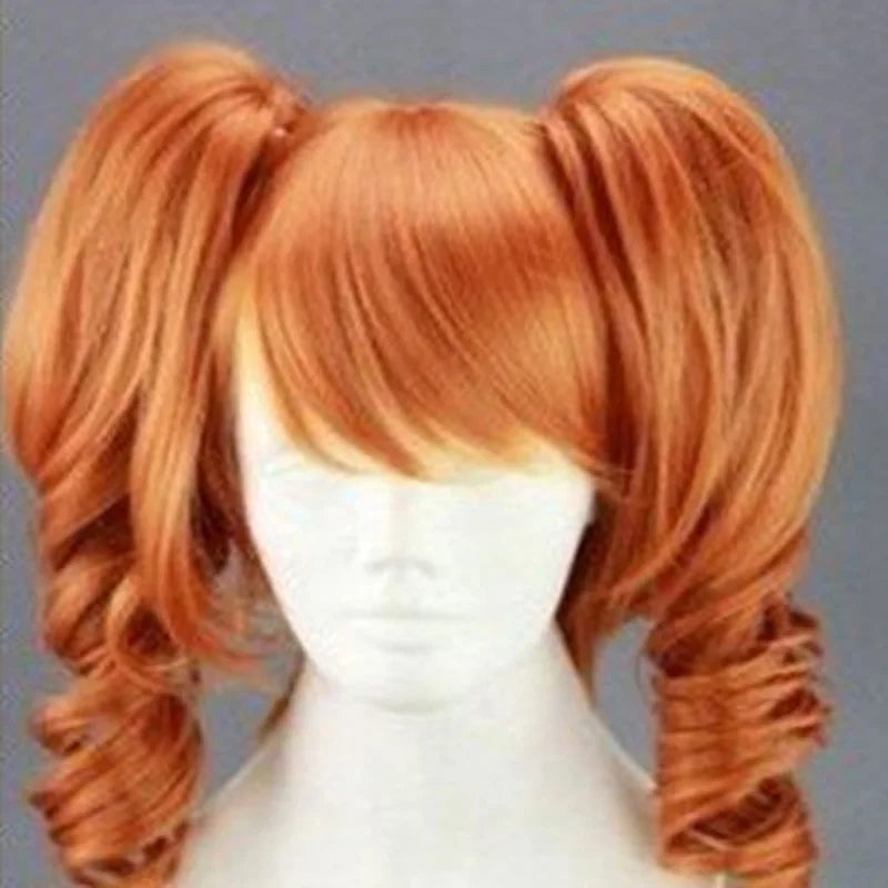 Orange Cosplay Wig Heat Resistant Party Synthetic Wigs 2 Clip on Ponytail