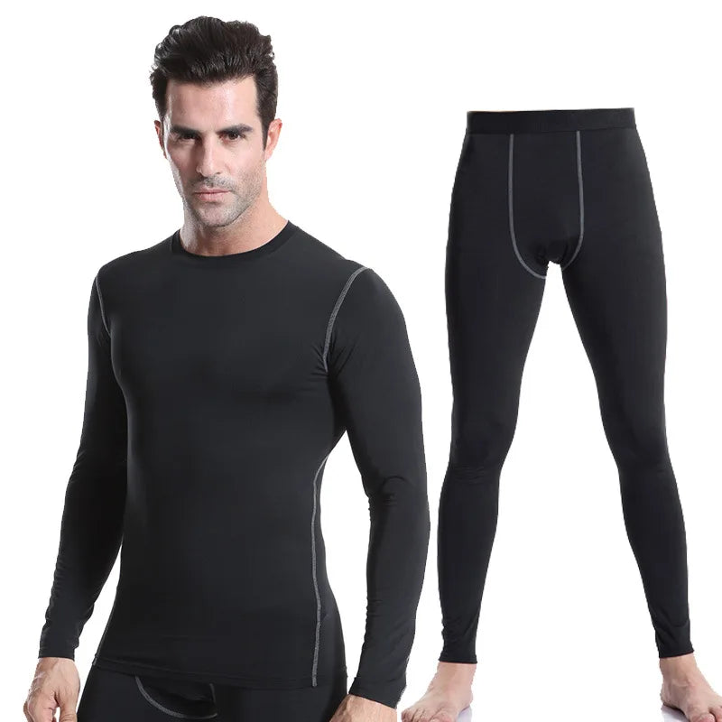 Men's Workout Set Compression Shirt and Pants Top Long Sleeve Sports Fitness