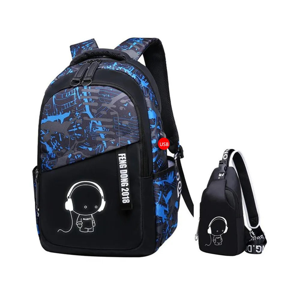 Waterproof Large Backpack for Teenagers Student Chest Bag Set