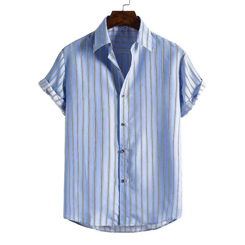 Mens Clothing Short-Sleeved Shirt Men's Fashion Vertical Stripe Printing