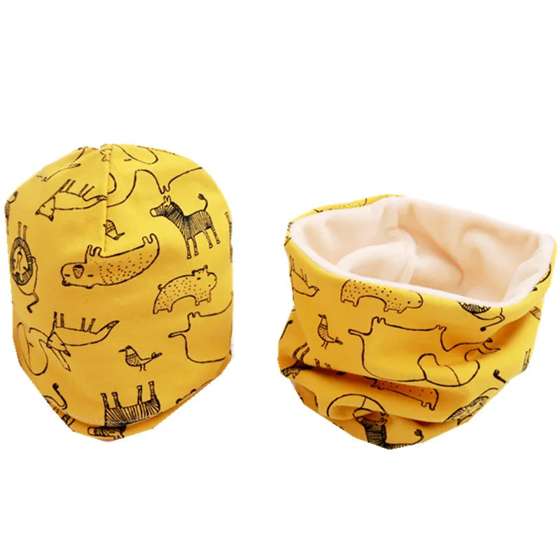 New Spring Autumn Girls Hat Scarf Set Cartoon Owl Star Swan Baby  Kids Hat Set