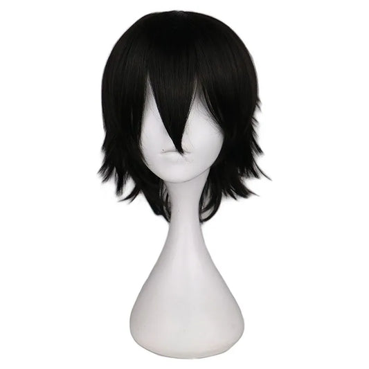 Short Straight Wig Men Male Black Fiber Synthetic Hair Wigs