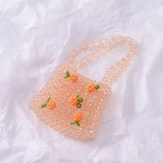 Retro Orange Beaded Bag Clear Crystal Jelly Clutch Bag