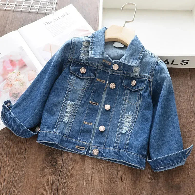 Menoea Girls Denim Outerwear cartoon Coat Embroidery Children