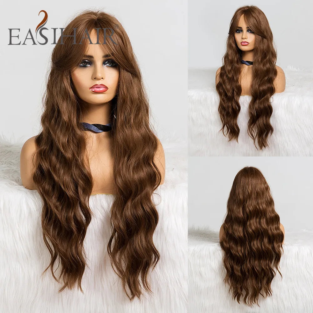 Wavy Synthetic Wigs With Bangs Heat Resistant Blonde Cosplay Wigs