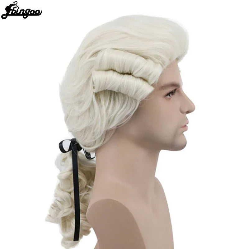 White Lawyer Judge Baroque Curly Male Costume Wigs