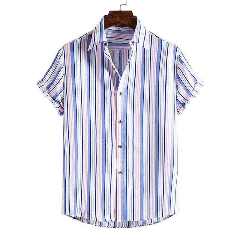 Mens Clothing Short-Sleeved Shirt Men's Fashion Vertical Stripe Printing