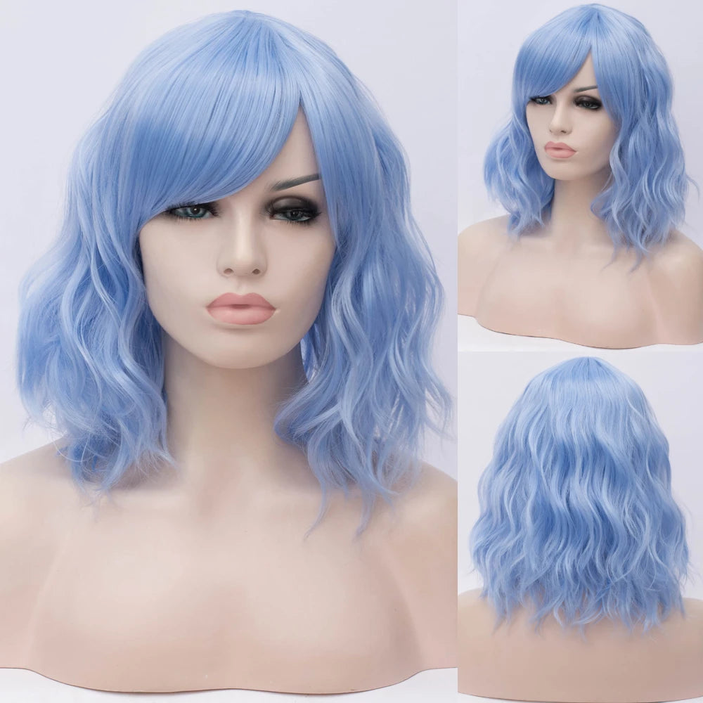 Short Cosplay Wave Wigs for Women with Side Bangs synthetic Hair Wig