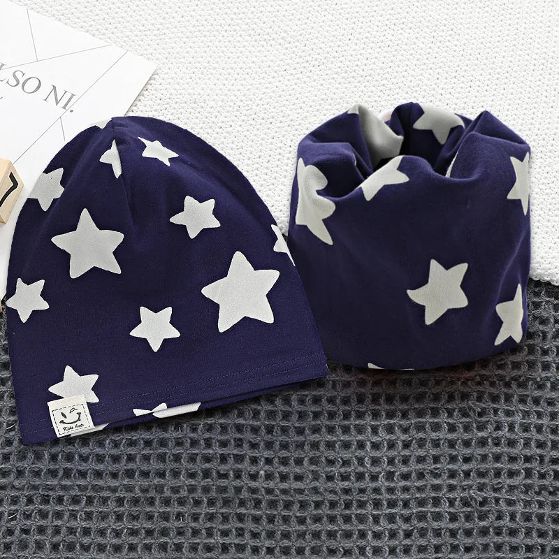 New Spring Autumn Girls Hat Scarf Set Cartoon Owl Star Swan Baby  Kids Hat Set