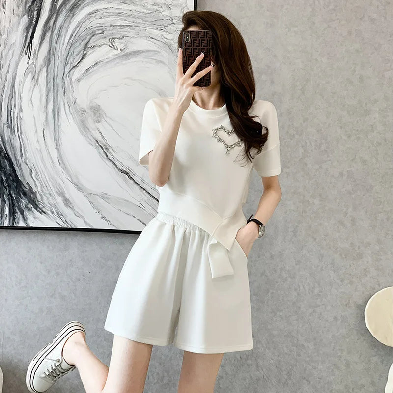 Women's Summer Style Casual Shorts Suit Round Neck Sports Suit