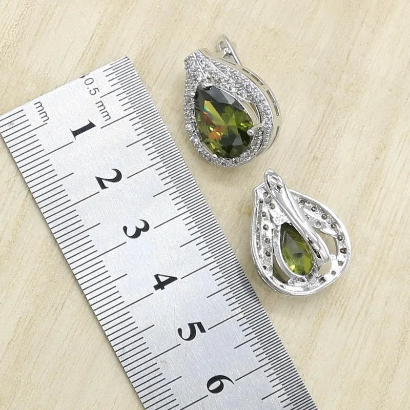 New Green Peridot Zircon SilverJewelry Set