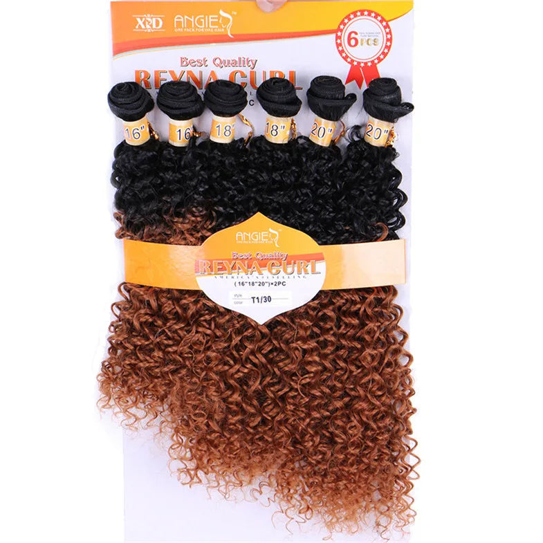 Synthetic Kinky Curly Hair Bundles Two Tone Ombre Color Hair Weave