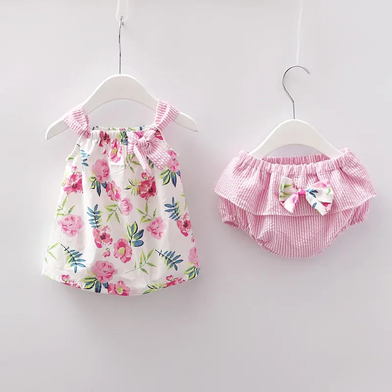 New Newborn Baby Girls Clothes Sleeveless Dress+Briefs 2PCS Outfits