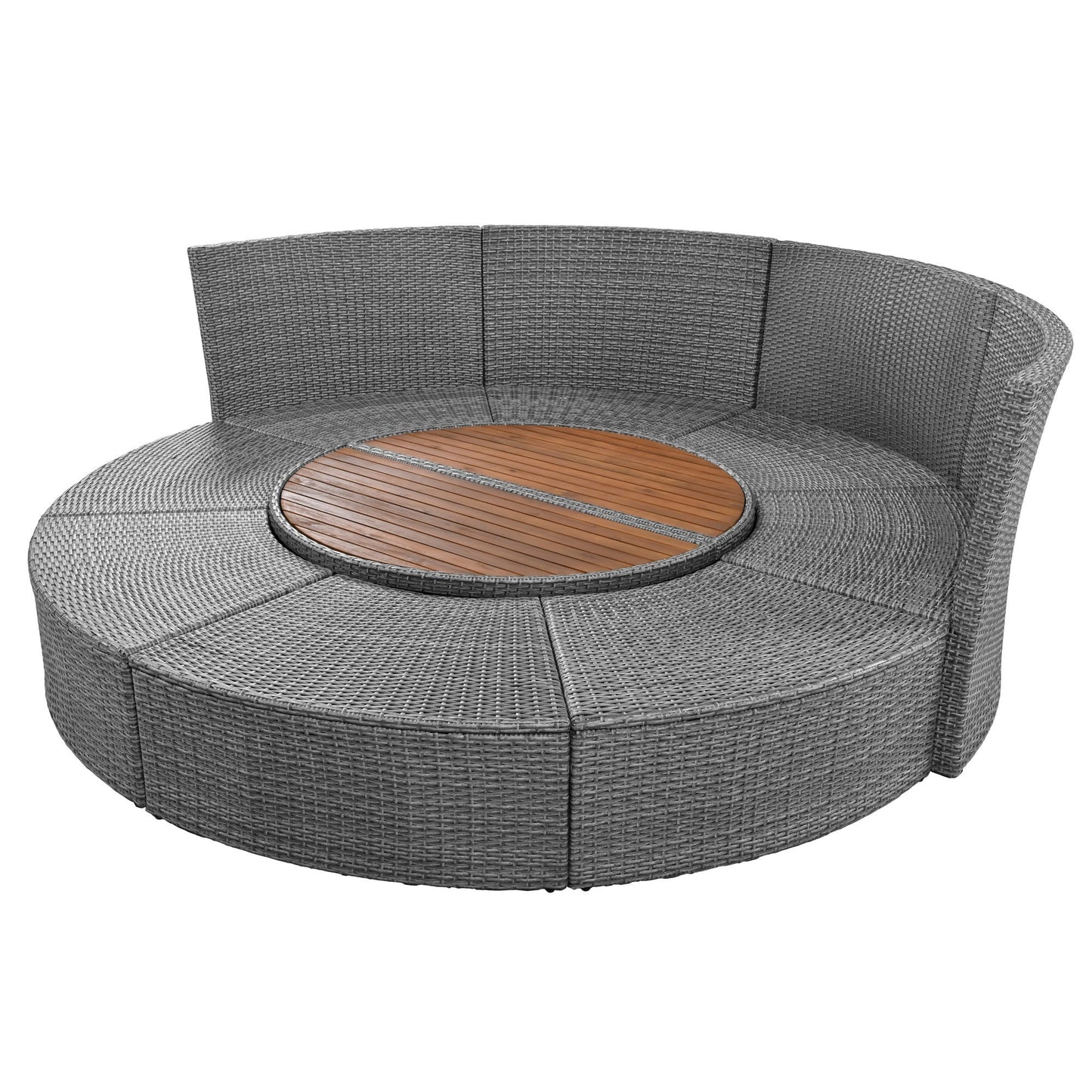 Patio 5-Piece Round Rattan Sectional Sofa Set All-Weather PE Wicker Sunbed