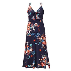 Sexy Slit Printed Beach Dress Summer Strap Sundress Floral Dress