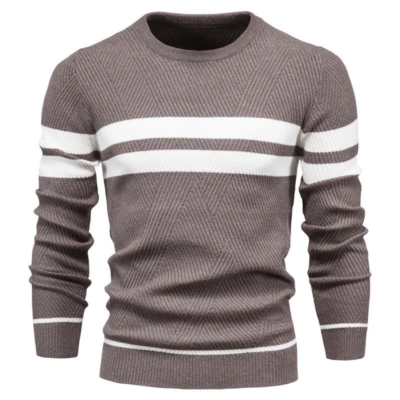 Pullover Men's Sweater O-Neck Patchwork Long Sleeve wool