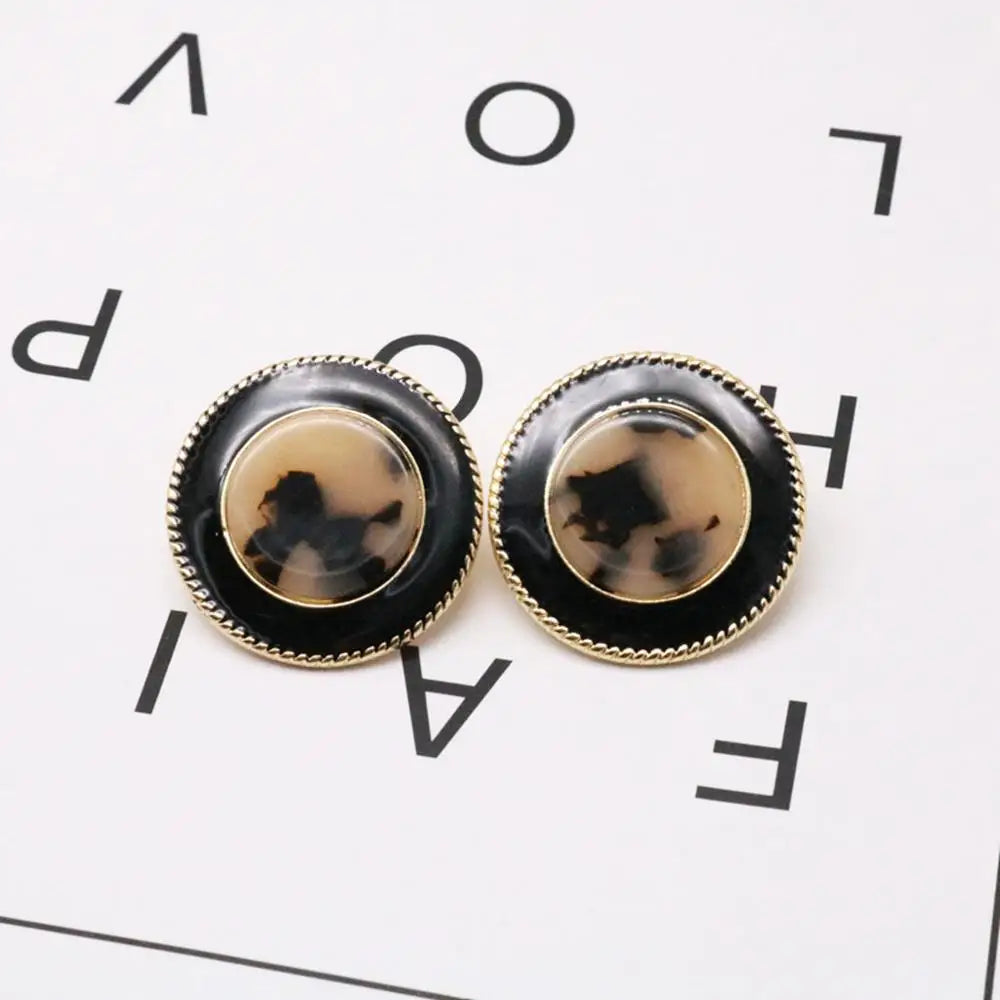 Round Pearl Black Enamel Cute Fashion Clip Earrings Statement Ear Jewelry