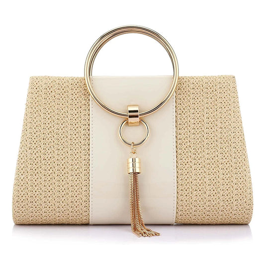 Straw Zinc Alloy Tassels Handbag