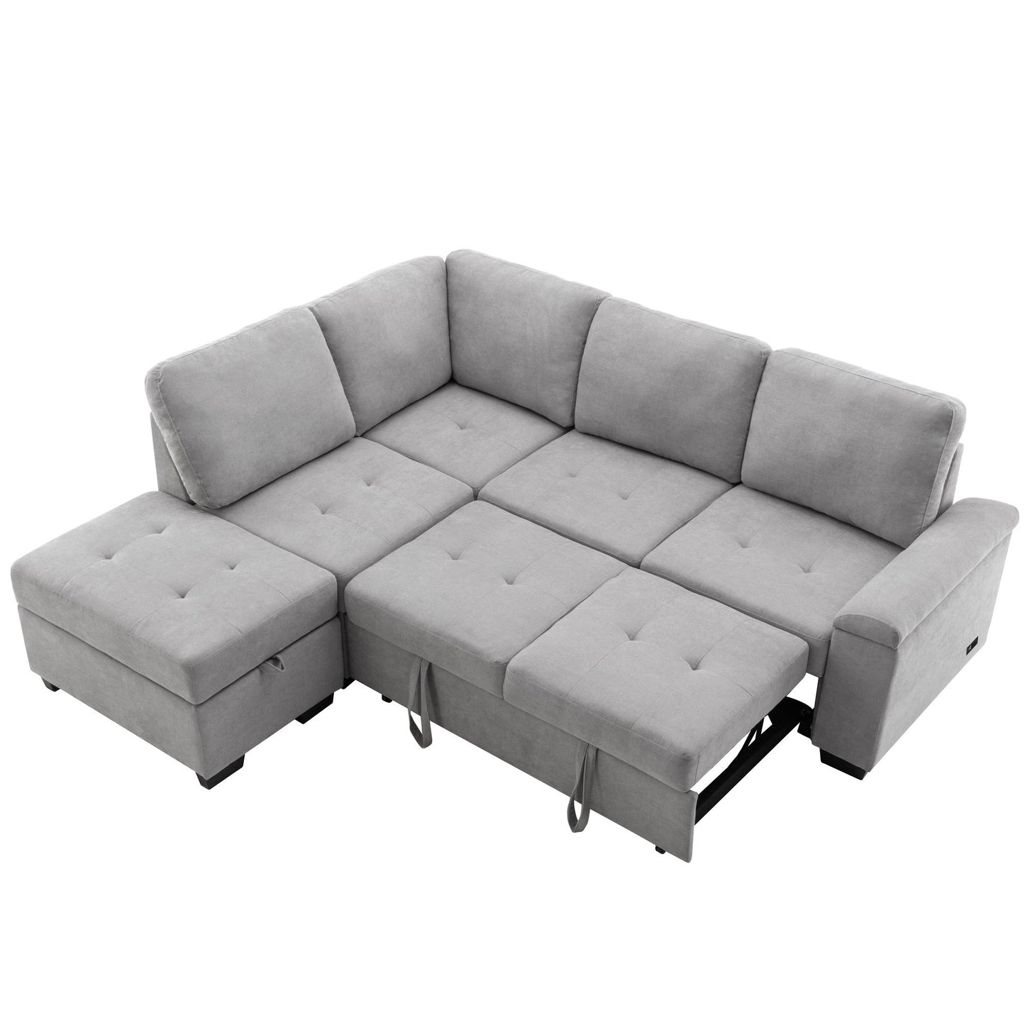 Sleeper Sectional Sofa, L-Shape Corner Couch Sofa-Bed With Storage Ottoman