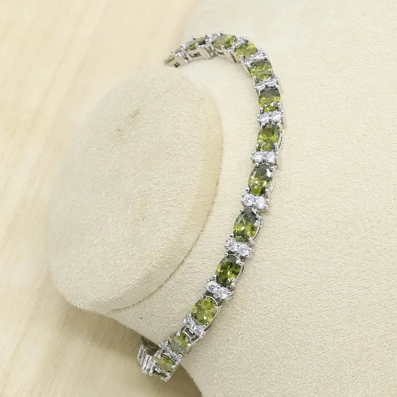 New Green Peridot Zircon SilverJewelry Set