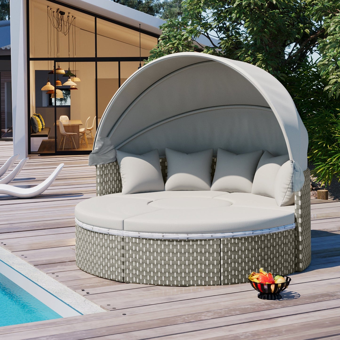 Patio Furniture Round Outdoor Sectional Sofa Set Rattan Daybed