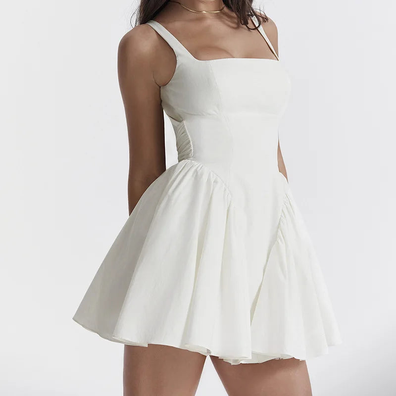 White Elegant Exquisite Bow Backless Dress Sleeveless Slim Dress