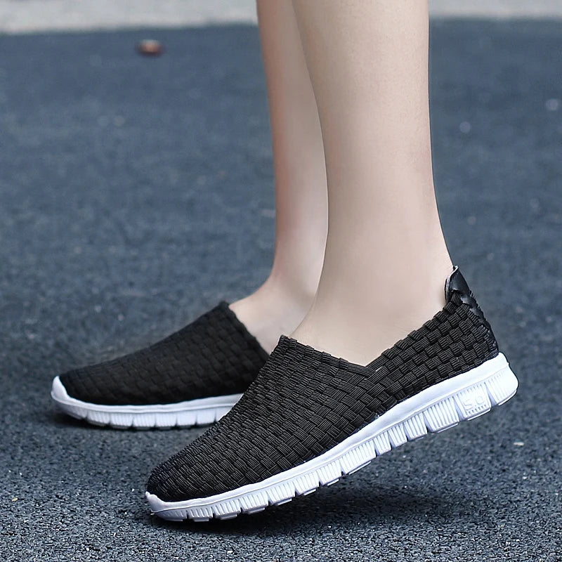 New Women Flats Autumn Casual Shoes Woman Sneakers Breathable Female Woven Shoes