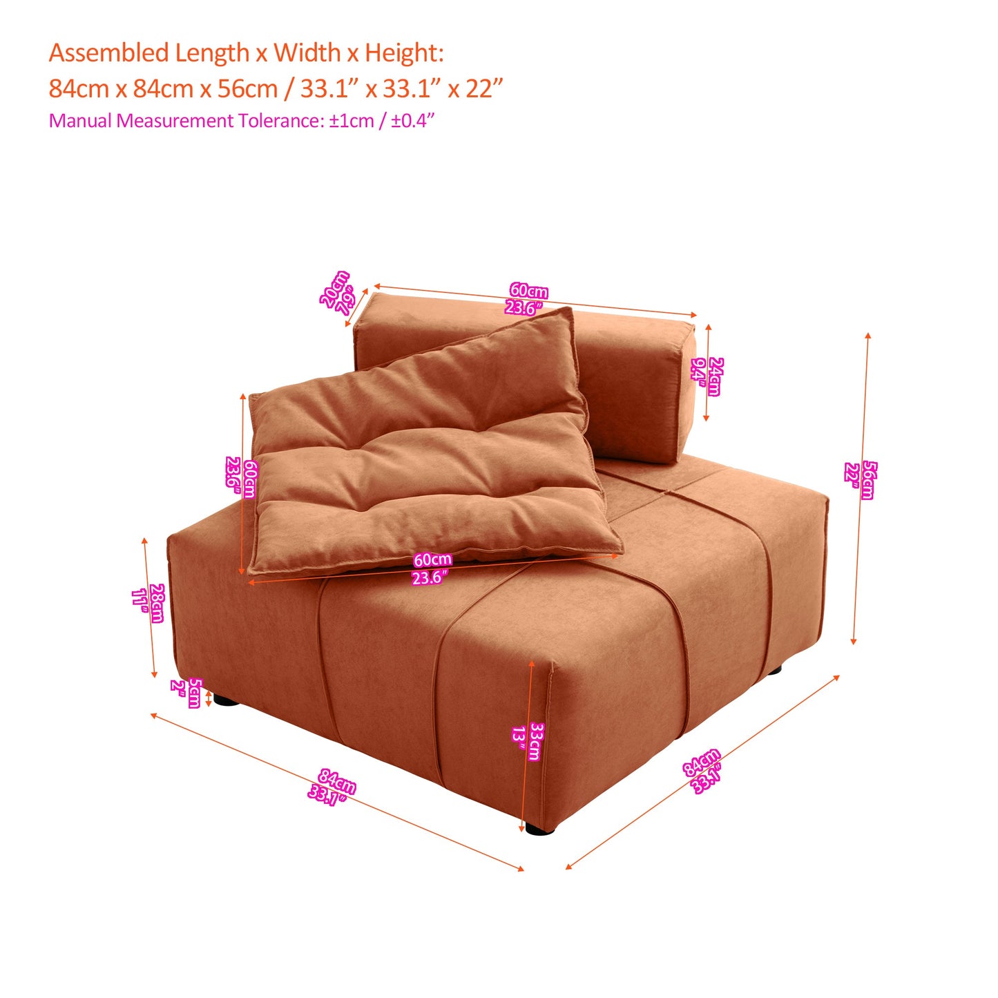 Modular Sectional Single Sofa,Armless Chair With Removable Back Cushion