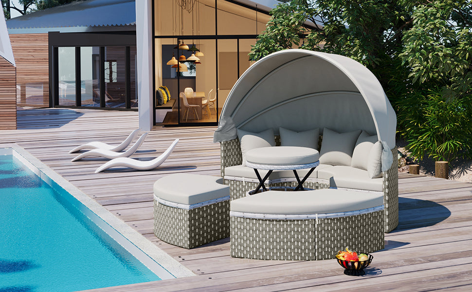 Patio Furniture Round Outdoor Sectional Sofa Set Rattan Daybed