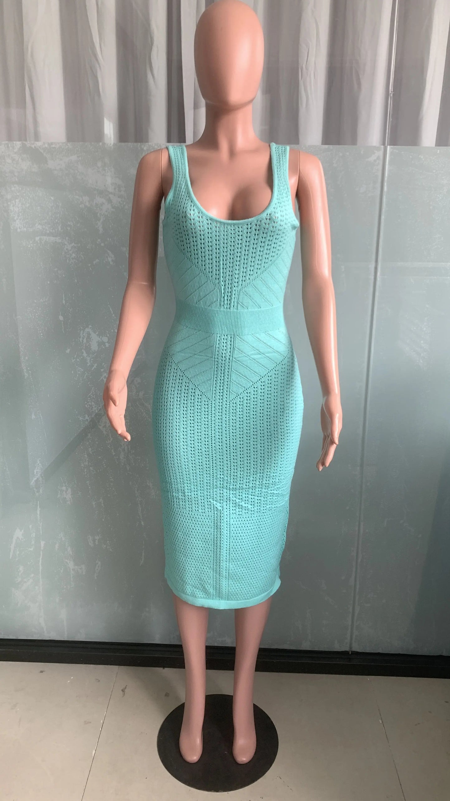 Women's Dress Summer Solid Color Sleeveless Sling Hollow Sexy Knitted Midi Dress