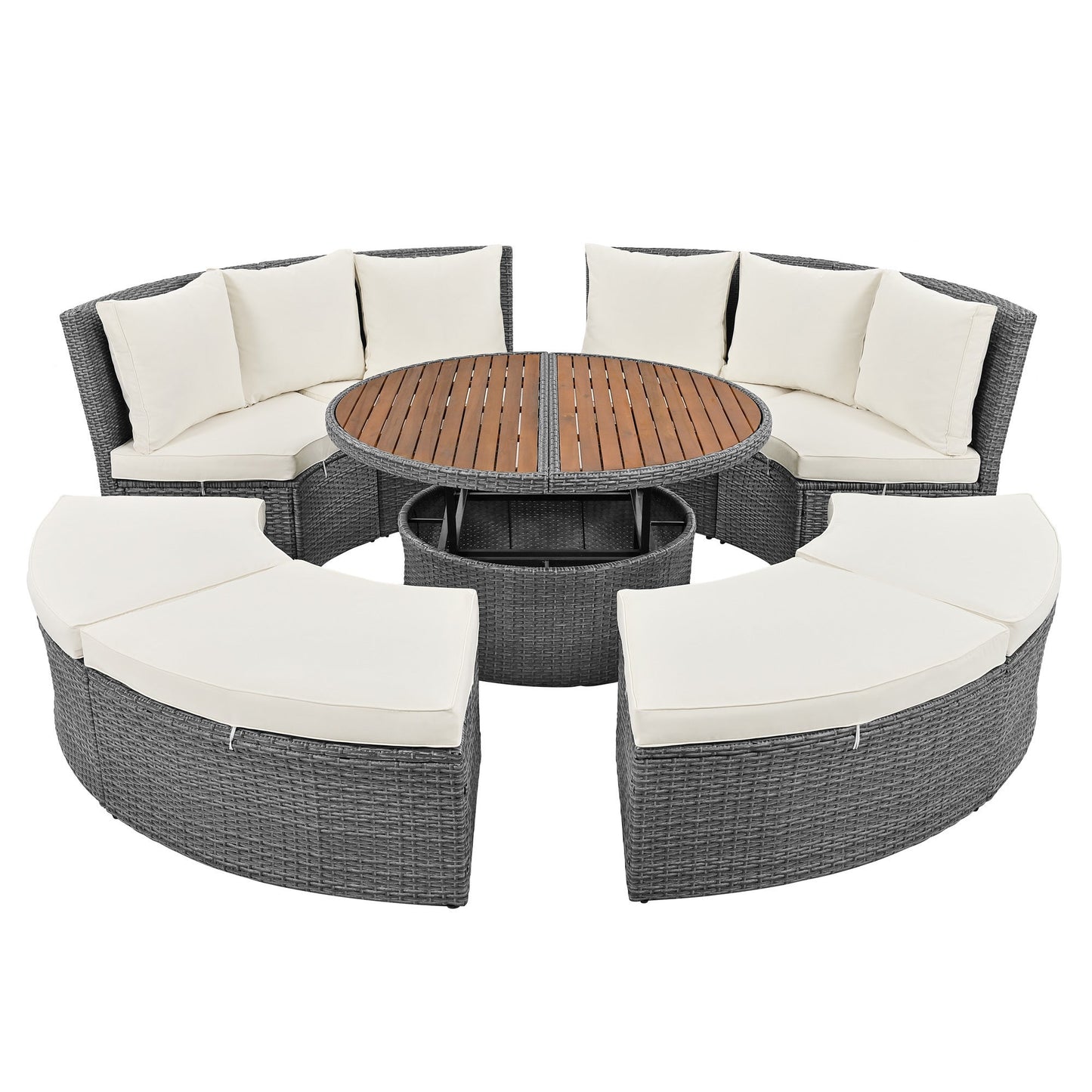 Patio 5-Piece Round Rattan Sectional Sofa Set All-Weather PE Wicker Sunbed