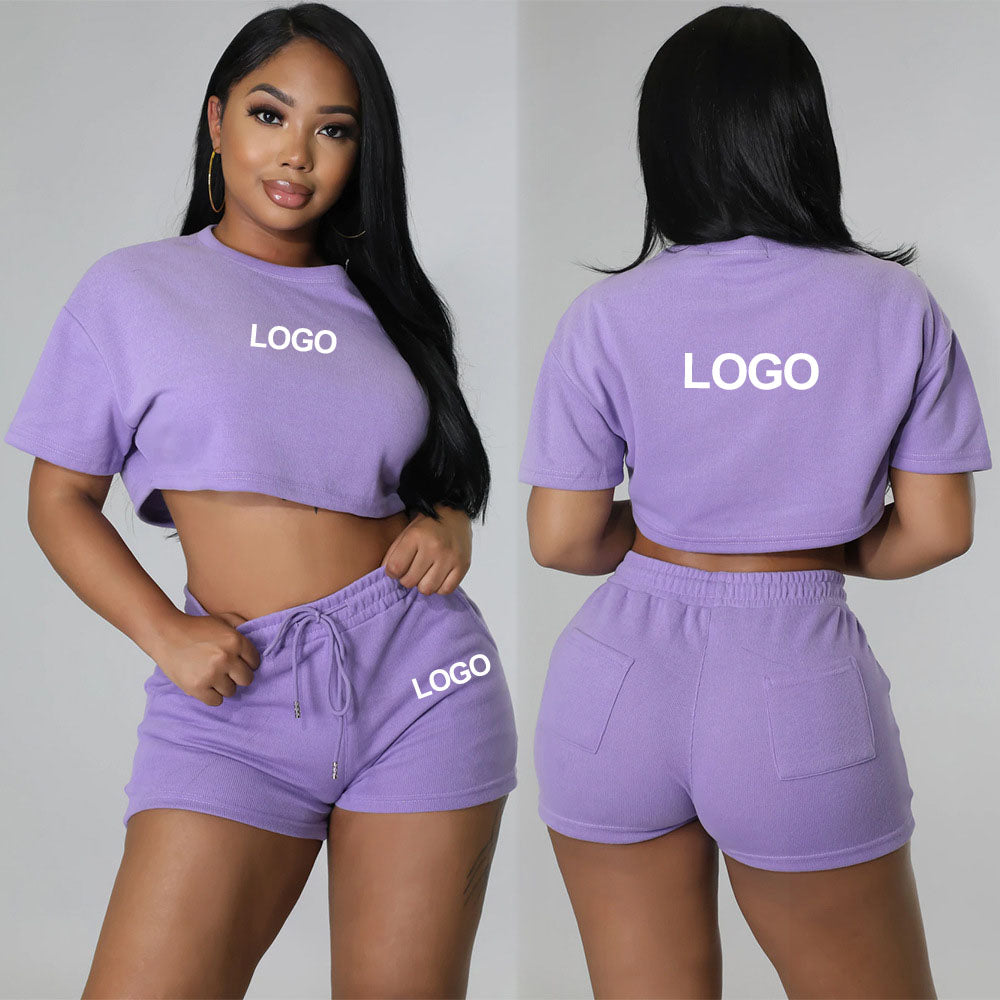 T Shirt Crop Top and Short Sets Women Clothing Sport Wear Workout Clothing