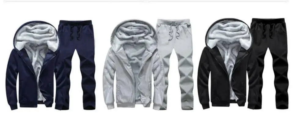 Sport Tracksuit Coat Hoodie and Jogger Pants Set Fleece Men 2 Pieces Set