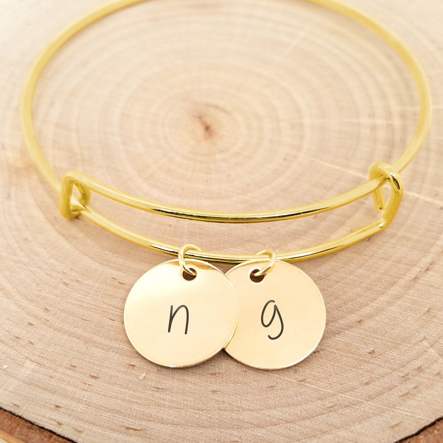 Personalized Rose Gold Bangle - Custom Initial Bracelet