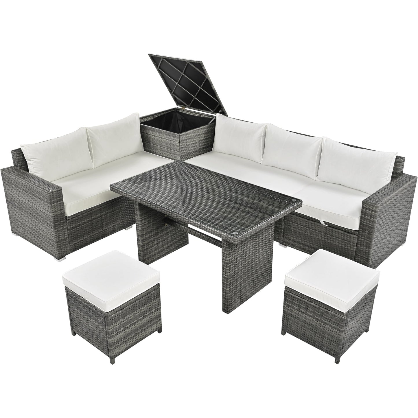 Outdoor 6-Piece All Weather PE Rattan Sofa Set With Adjustable Seat