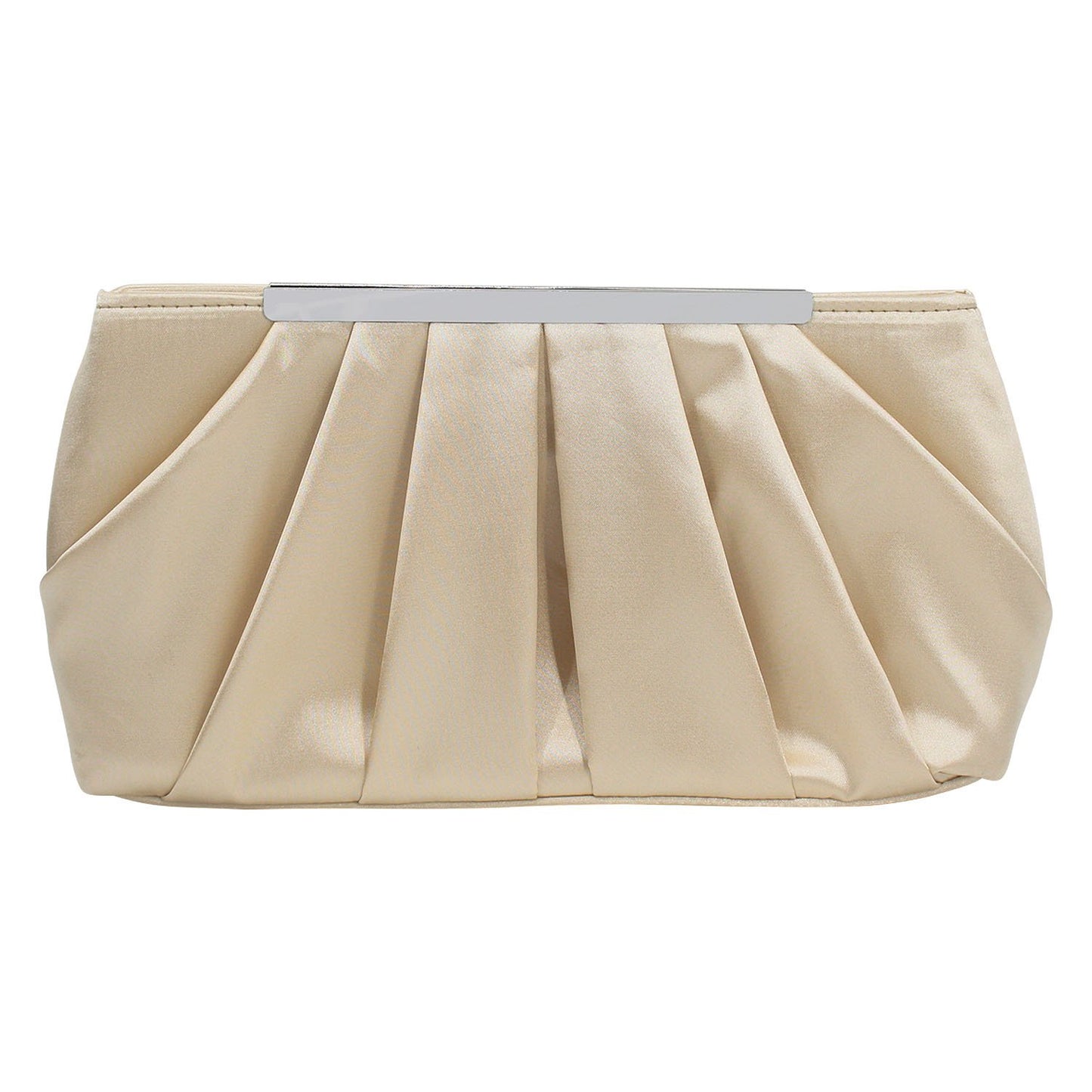 Womens Pleated Satin Evening Handbag Clutch With Detachable Chain Strap