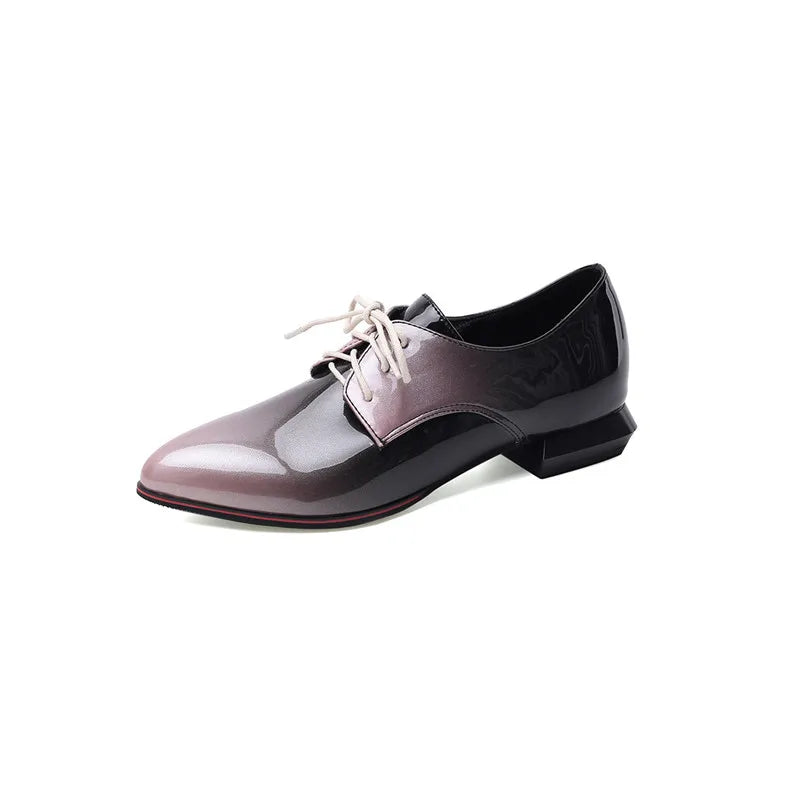 Oxford Shoes Flats Woman Loafers Elegant Spring British Patent Leather Lace Up