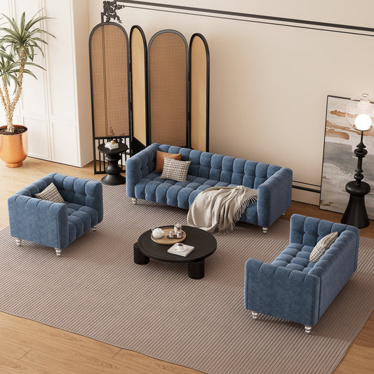 Modern 3-Piece Sofa Set With Solid Wood Legs, Buttoned Tufted Backrest