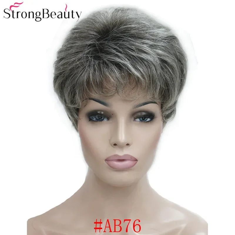 Synthetic Short Straight Hair Puffy Natural Blonde/Silver Grey Wigs With Bangs